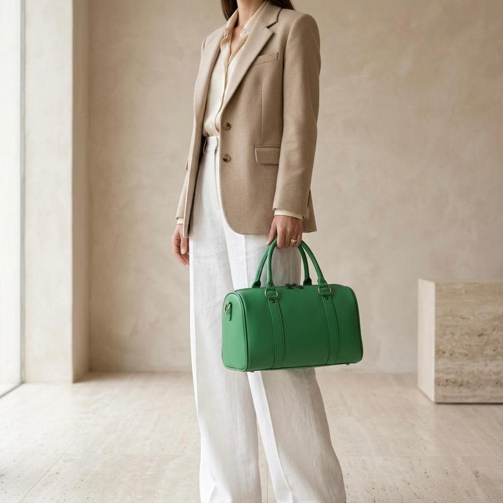 Emerald Envy Leather Barrel Bag