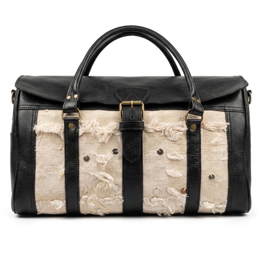 Vintage Leather & Canvas Duffel Travel Bag