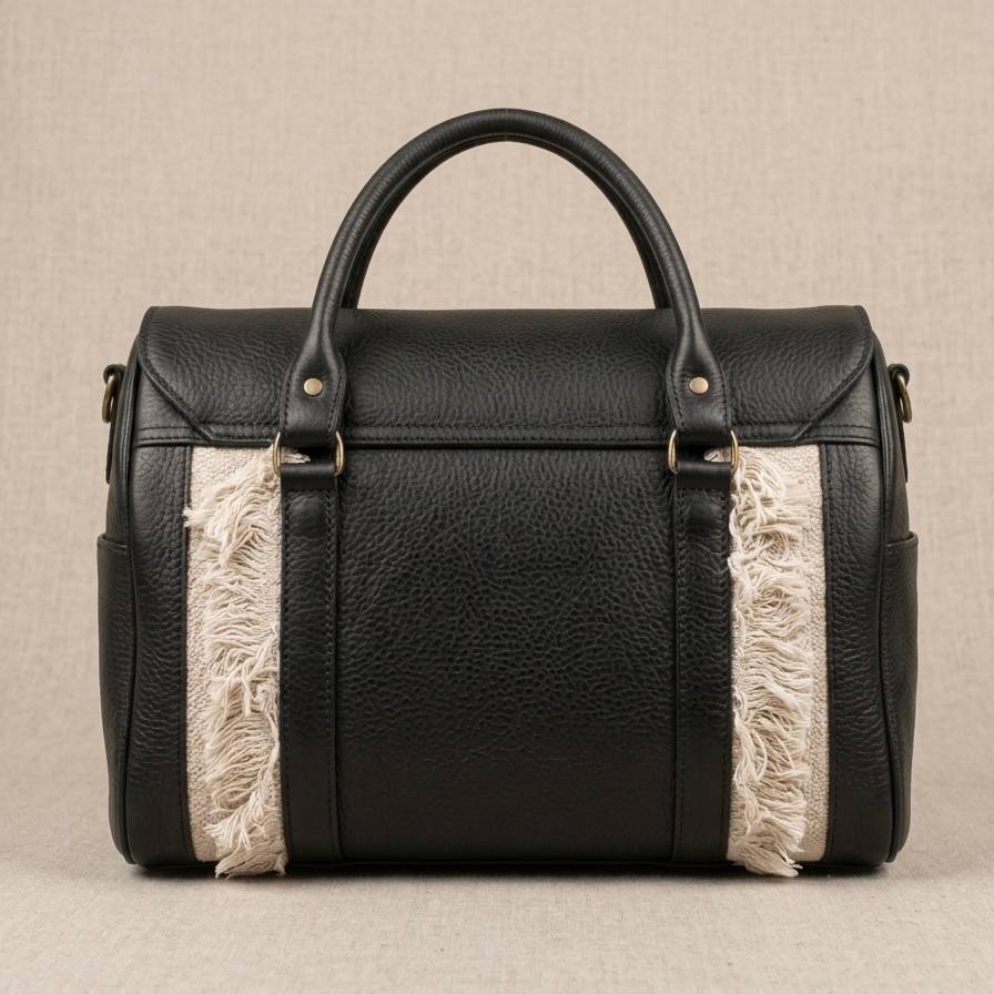 Vintage Leather & Canvas Duffel Travel Bag